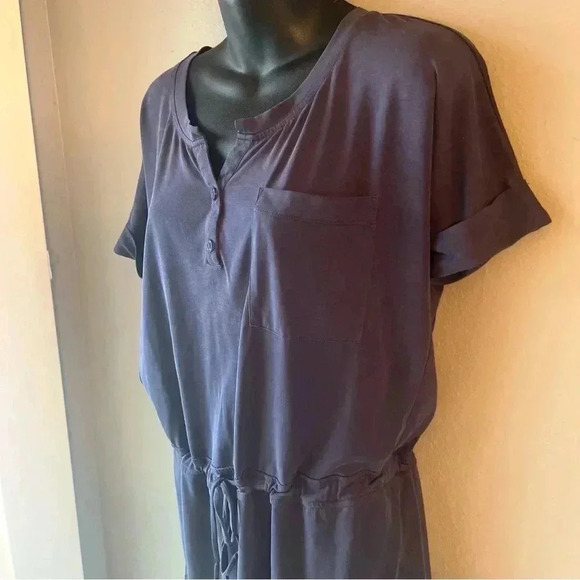 Naked Zebra Navy Blue T-shirt Mini Dress Tunic Drawstring Waist Short Sleeve Med - Picture 2 of 14